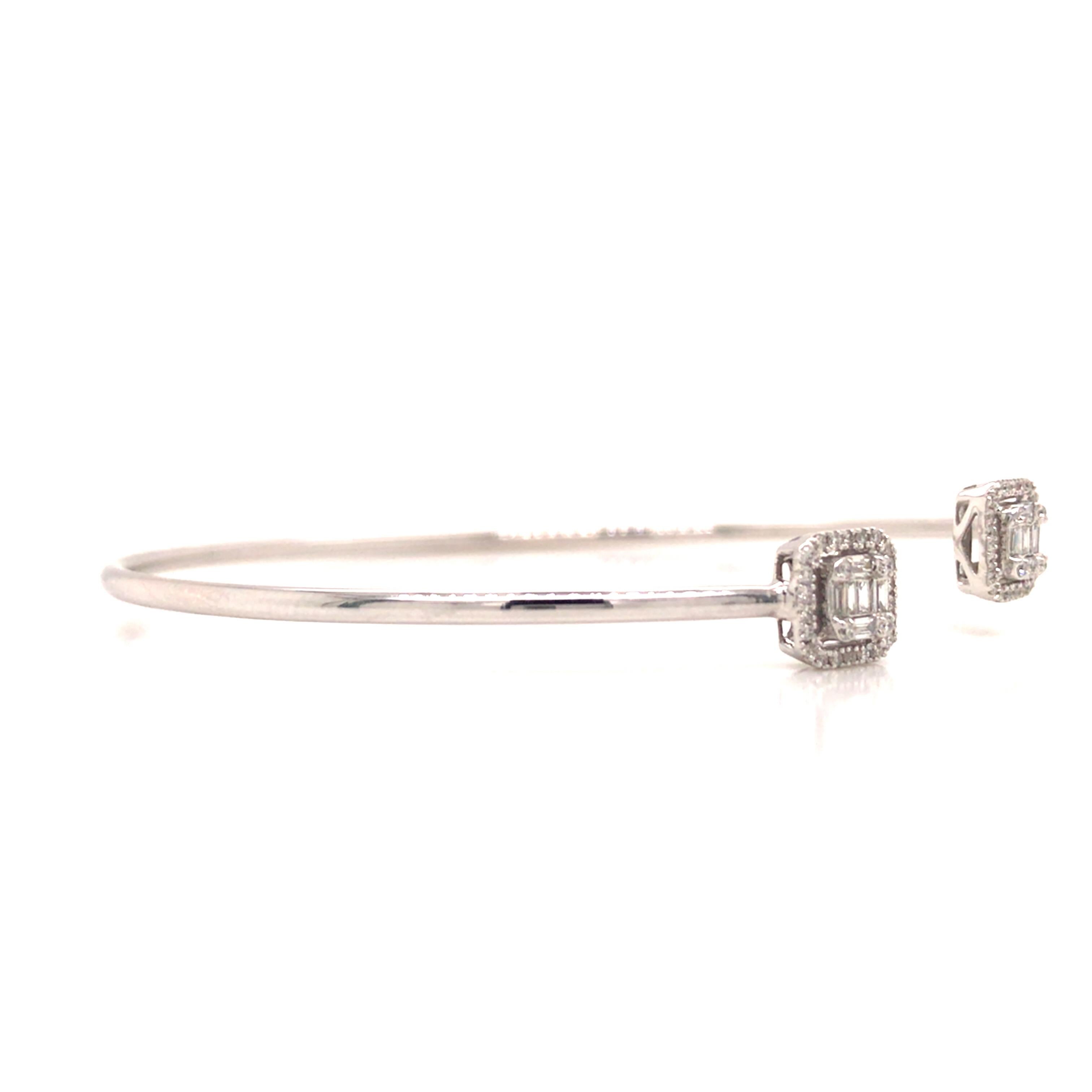 14K Diamond Cluster Open Bangle Bracelet White Gold For Sale 2