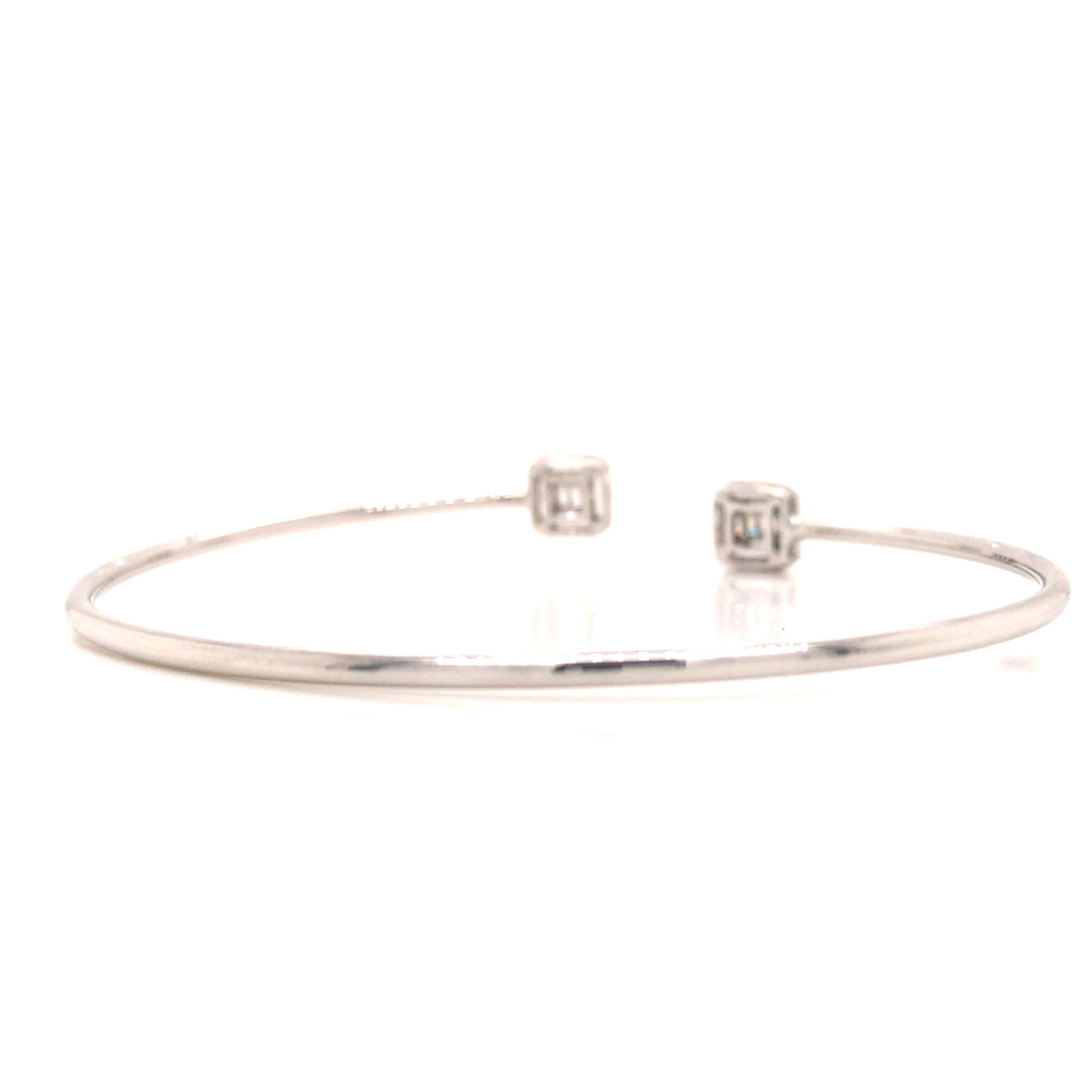 14K Diamond Cluster Open Bangle Bracelet White Gold For Sale 3