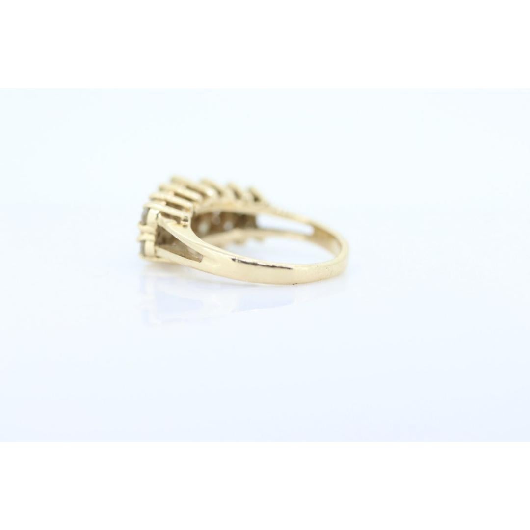 Round Cut 14k Diamond Cluster ring. Graduated 1ctw diamonds in 2 rows prong set band. For Sale