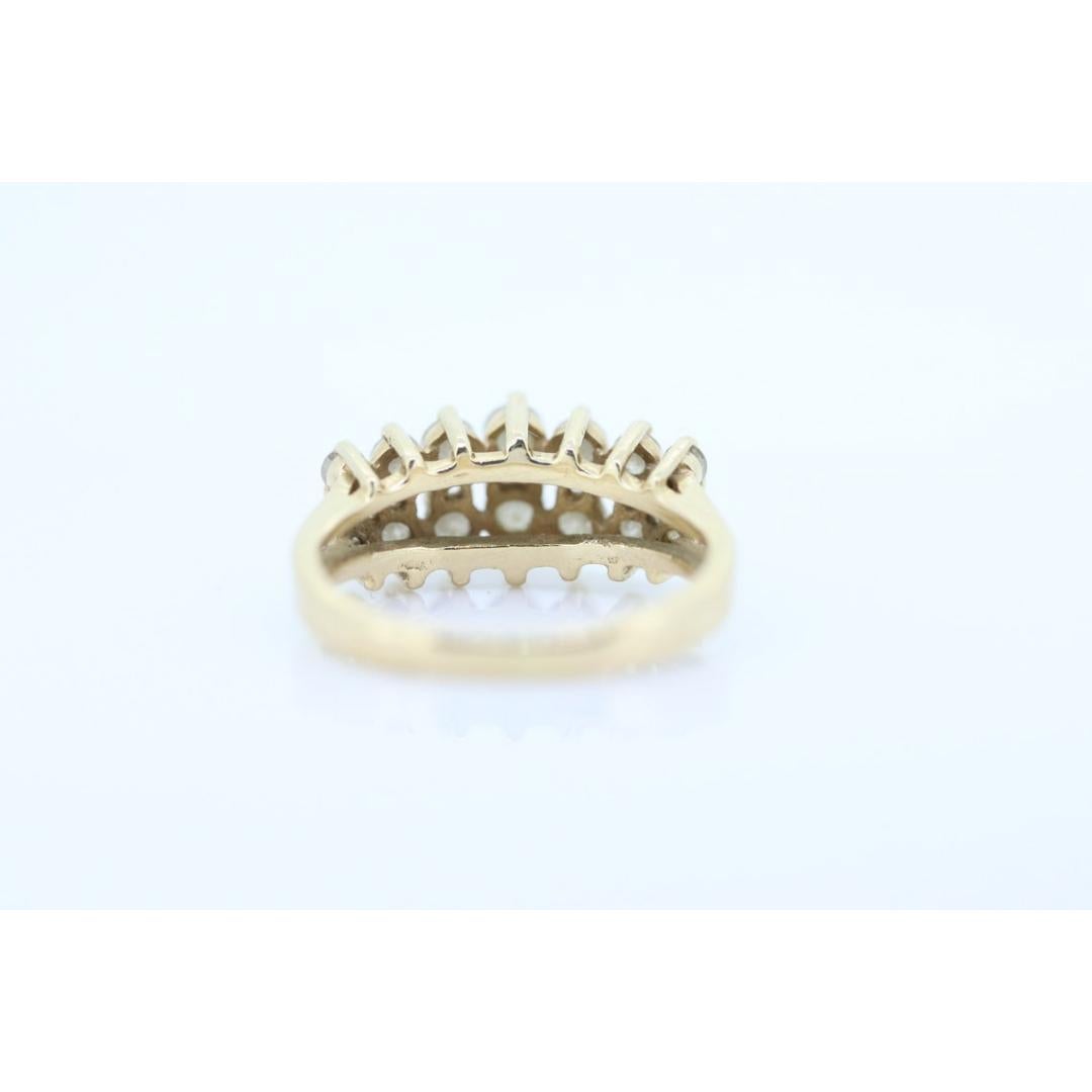 14k Diamond Cluster ring. Graduated 1ctw diamonds in 2 rows prong set band. In Good Condition For Sale In Port Charlotte, FL