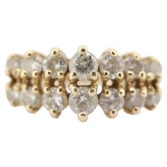 14k Diamond Cluster ring. Graduated 1ctw diamonds in 2 rows prong set band.