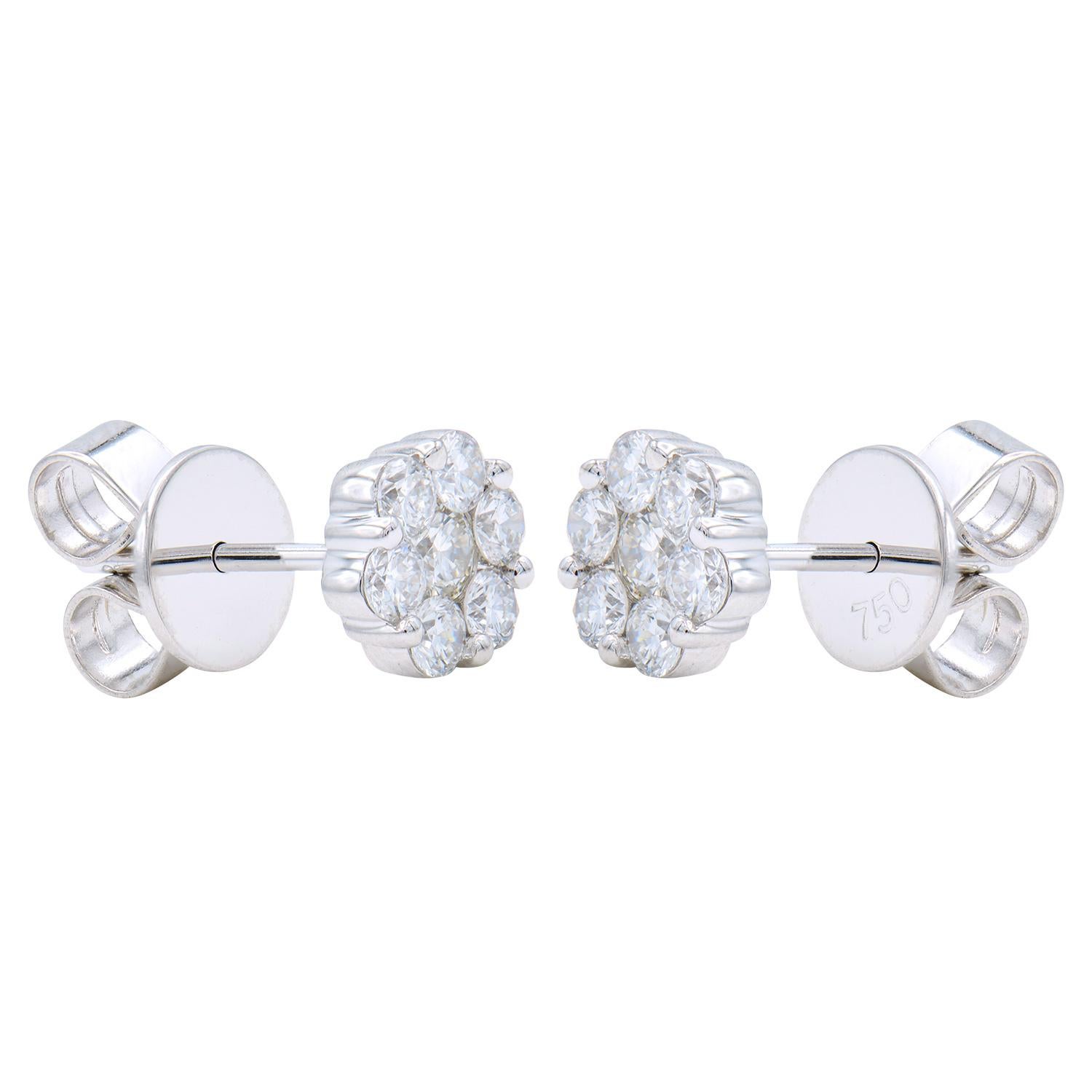 Contemporary 14K Diamond Cluster Stud Earrings For Sale