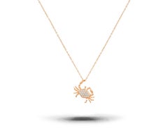 14k Solid Gold Diamond Crab Pendant Necklace Cancer Zodiac Pendant Necklace