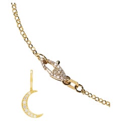 Pendentif croissant de lune en diamant 14k personnalisé sur chaîne en câble avec fermoir en diamant