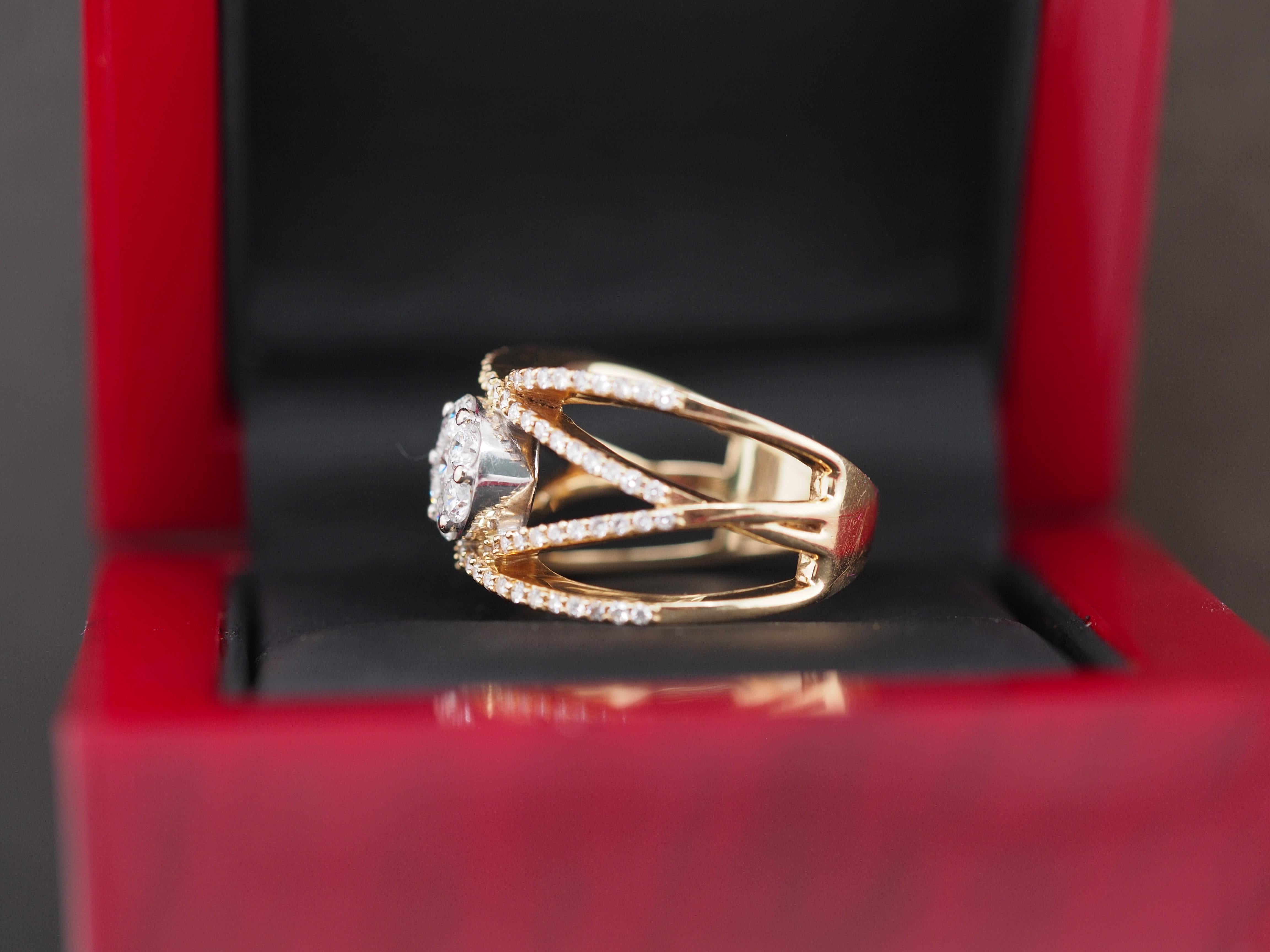 Round Cut 14k Diamond “Criss Cross” Band Diamond Cocktail Ring For Sale