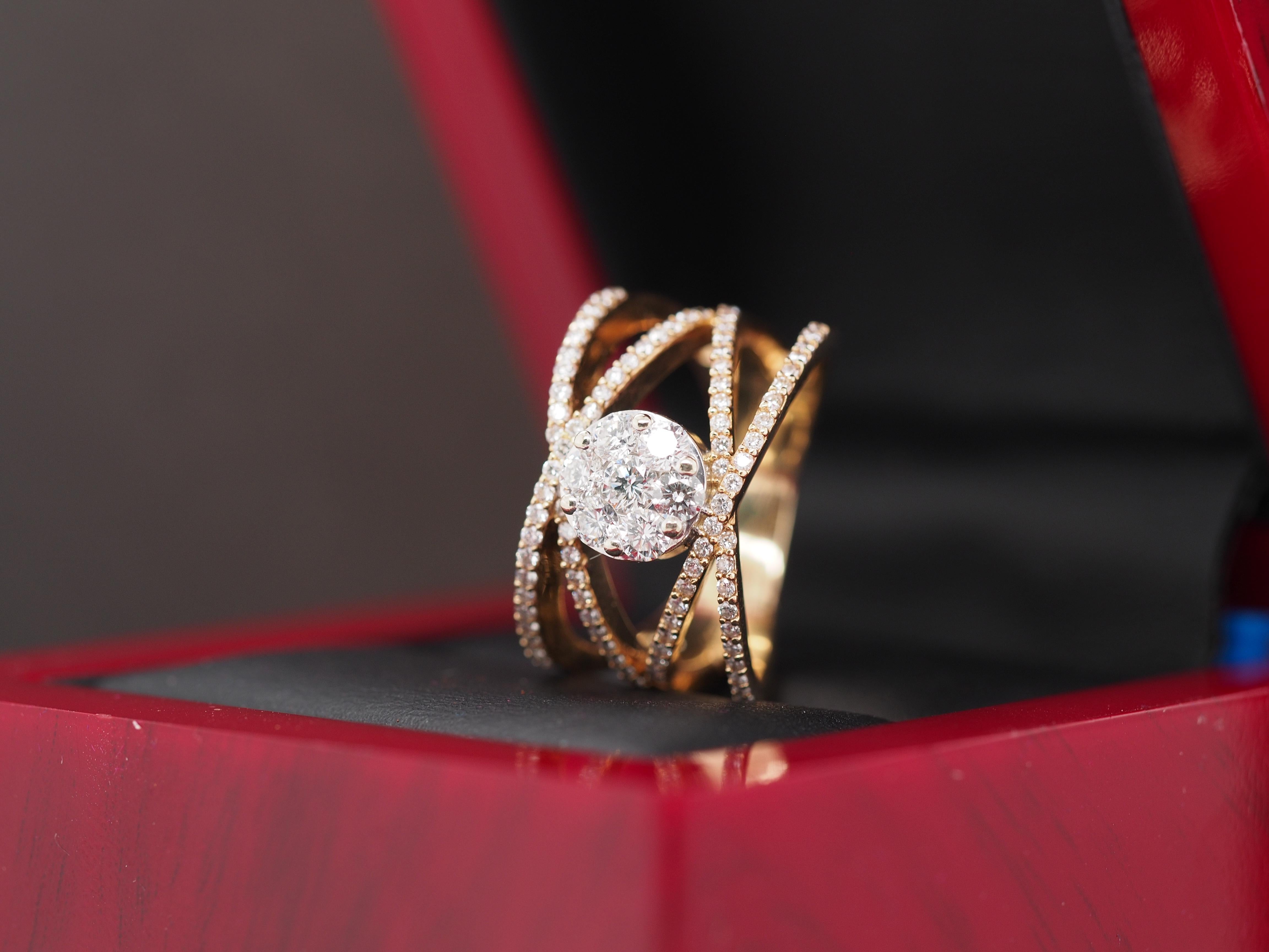 Women's 14k Diamond “Criss Cross” Band Diamond Cocktail Ring For Sale