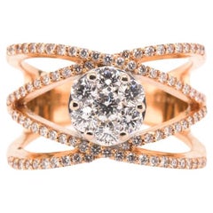 Anello da cocktail con diamante a fascia "Criss Cross" 14K