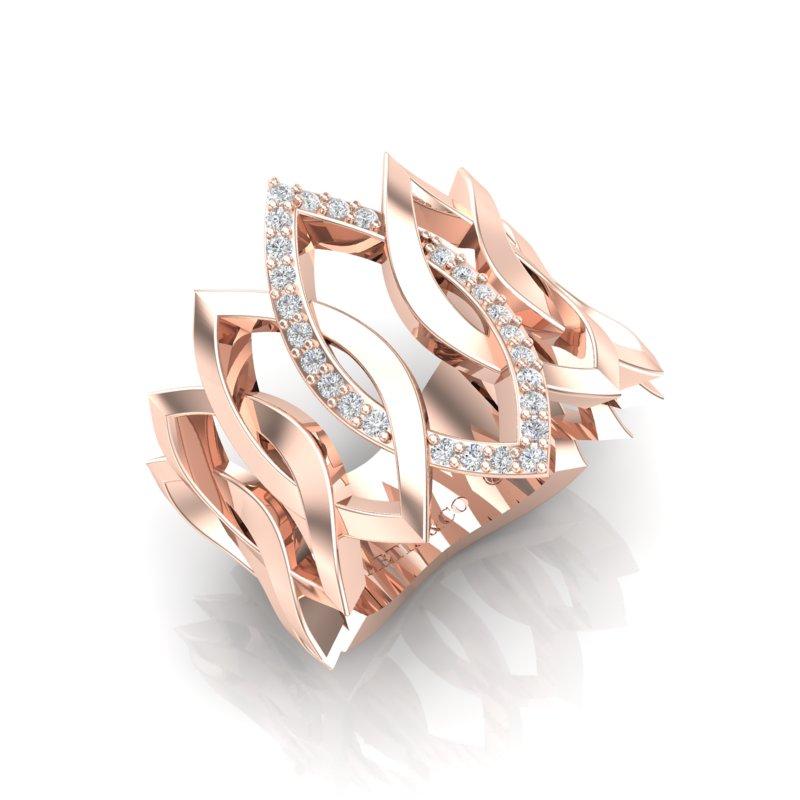 Contemporary 14K Diamond Cuff Ring For Sale