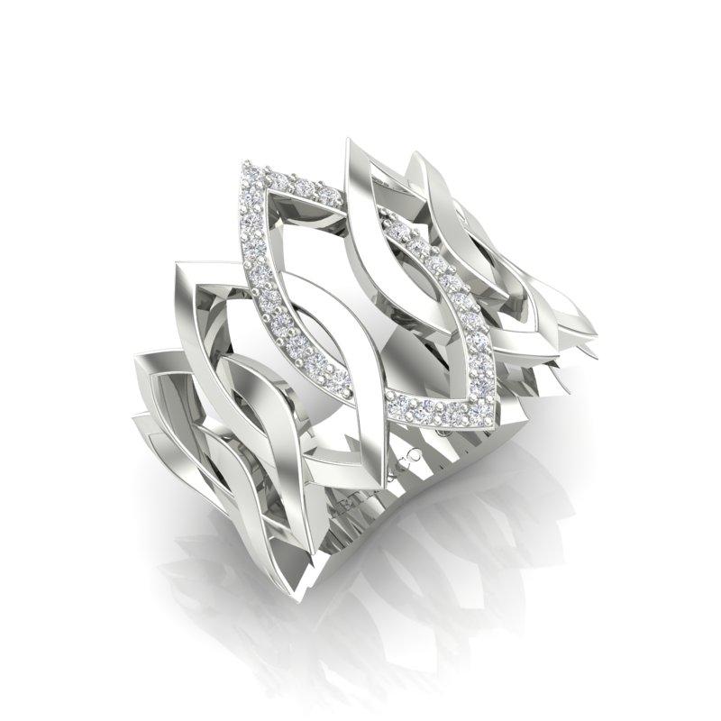 Round Cut 14K Diamond Cuff Ring For Sale