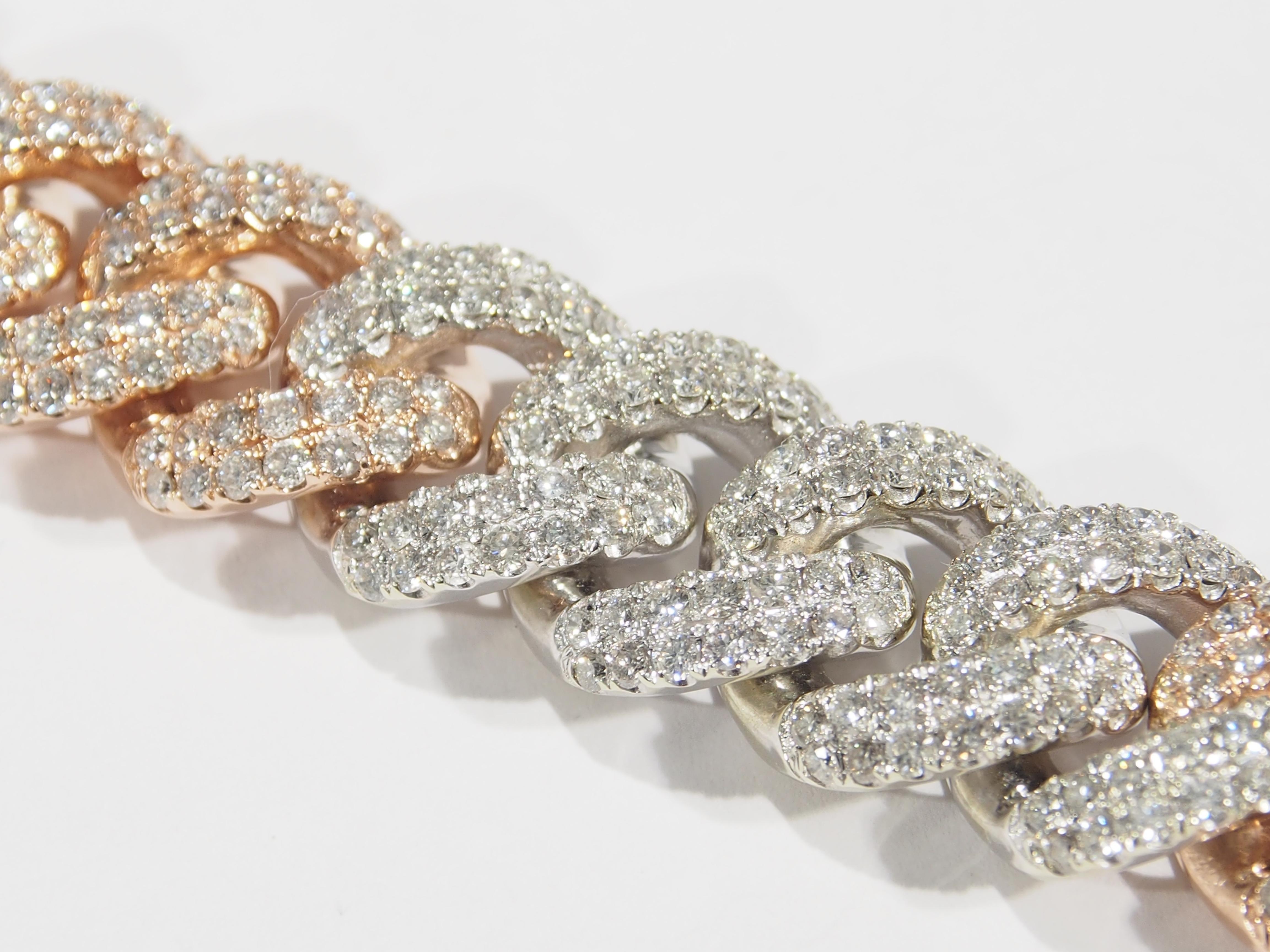 14 Karat Diamond Curb Link Bracelet White Rose Gold 12 Carat In Good Condition For Sale In Boca Raton, FL
