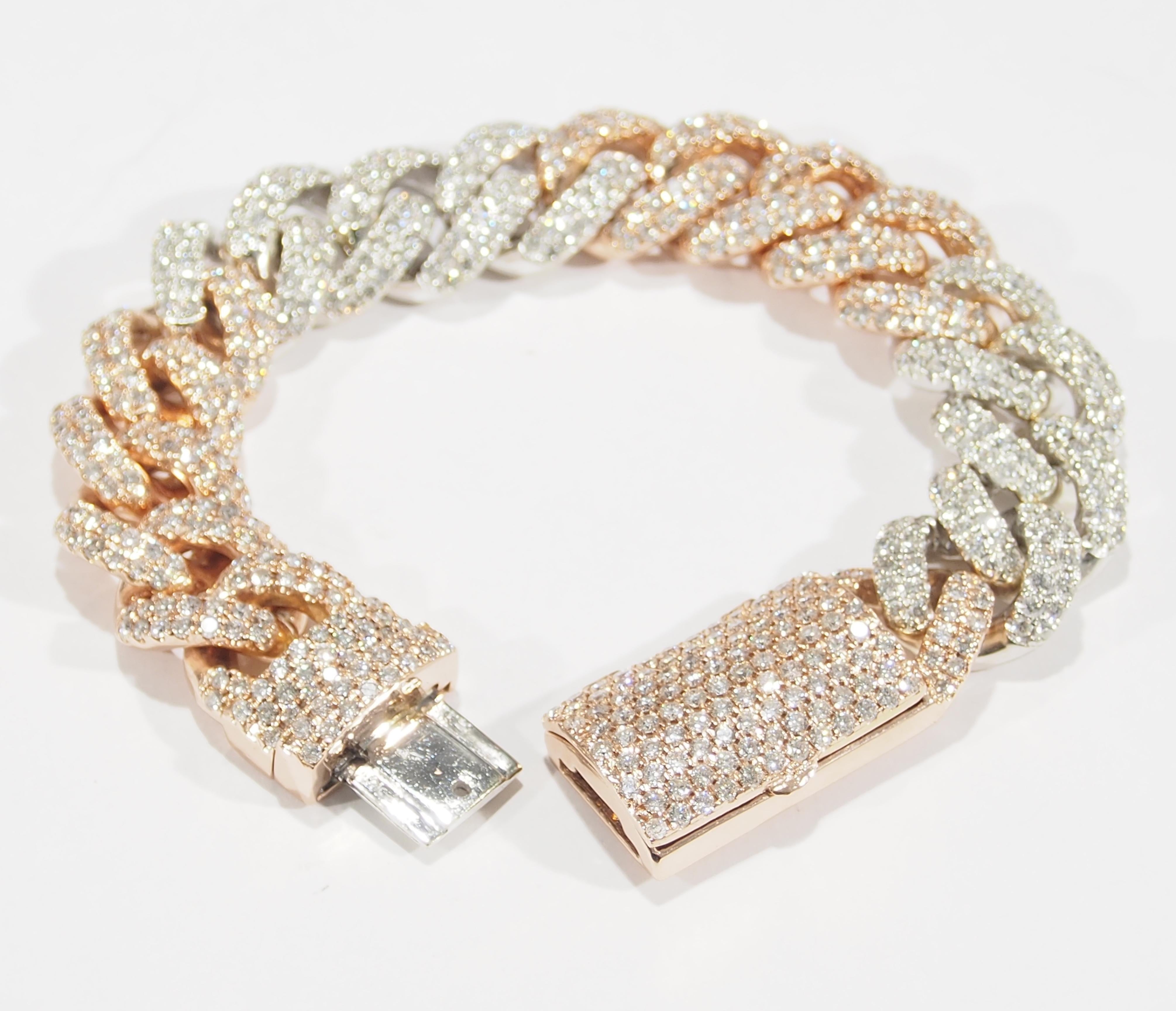 14 Karat Diamond Curb Link Bracelet White Rose Gold 12 Carat For Sale 1