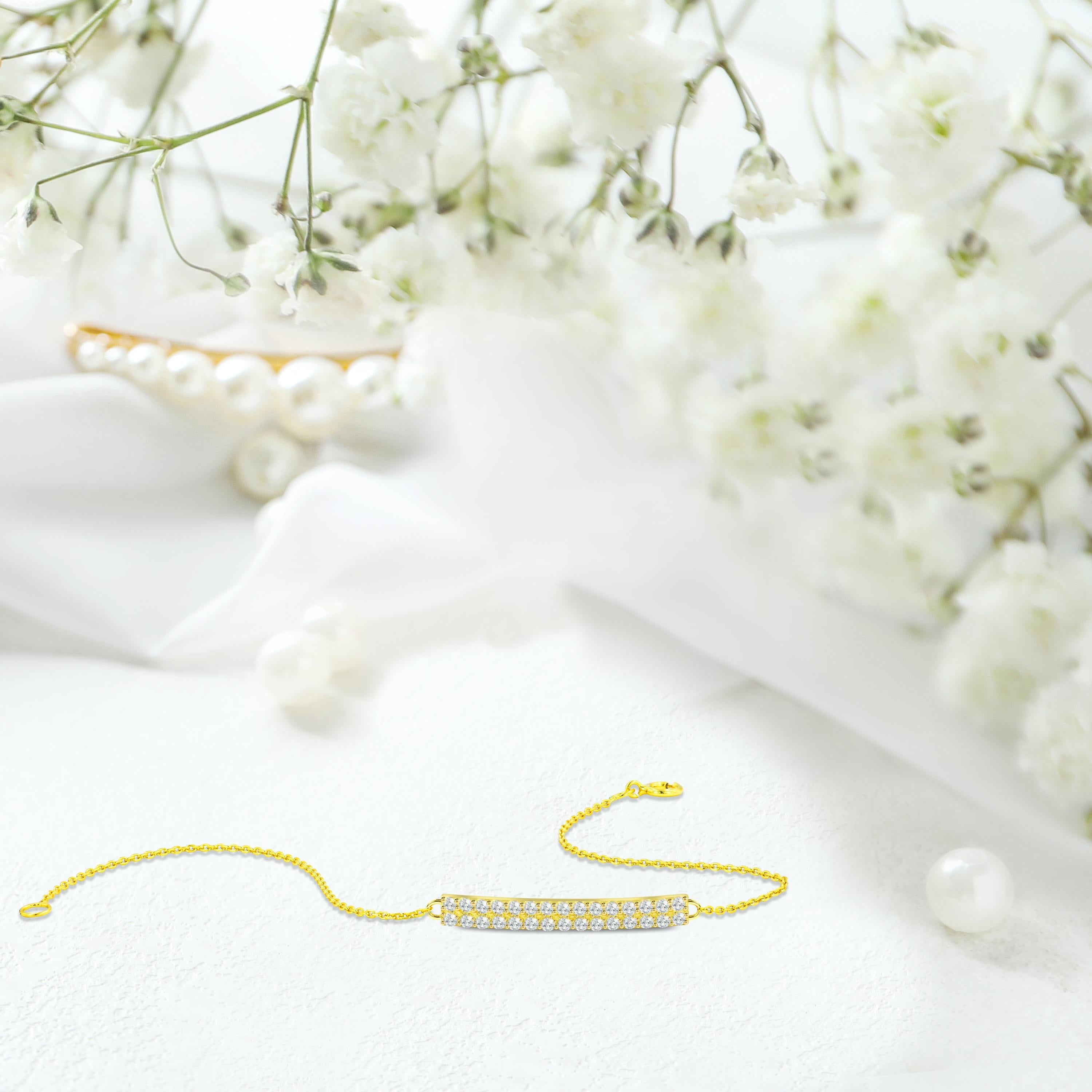 Bracelet double rangée de diamants en or 14K Bracelet délicat de diamants véritables Neuf - En vente à Bangkok, TH