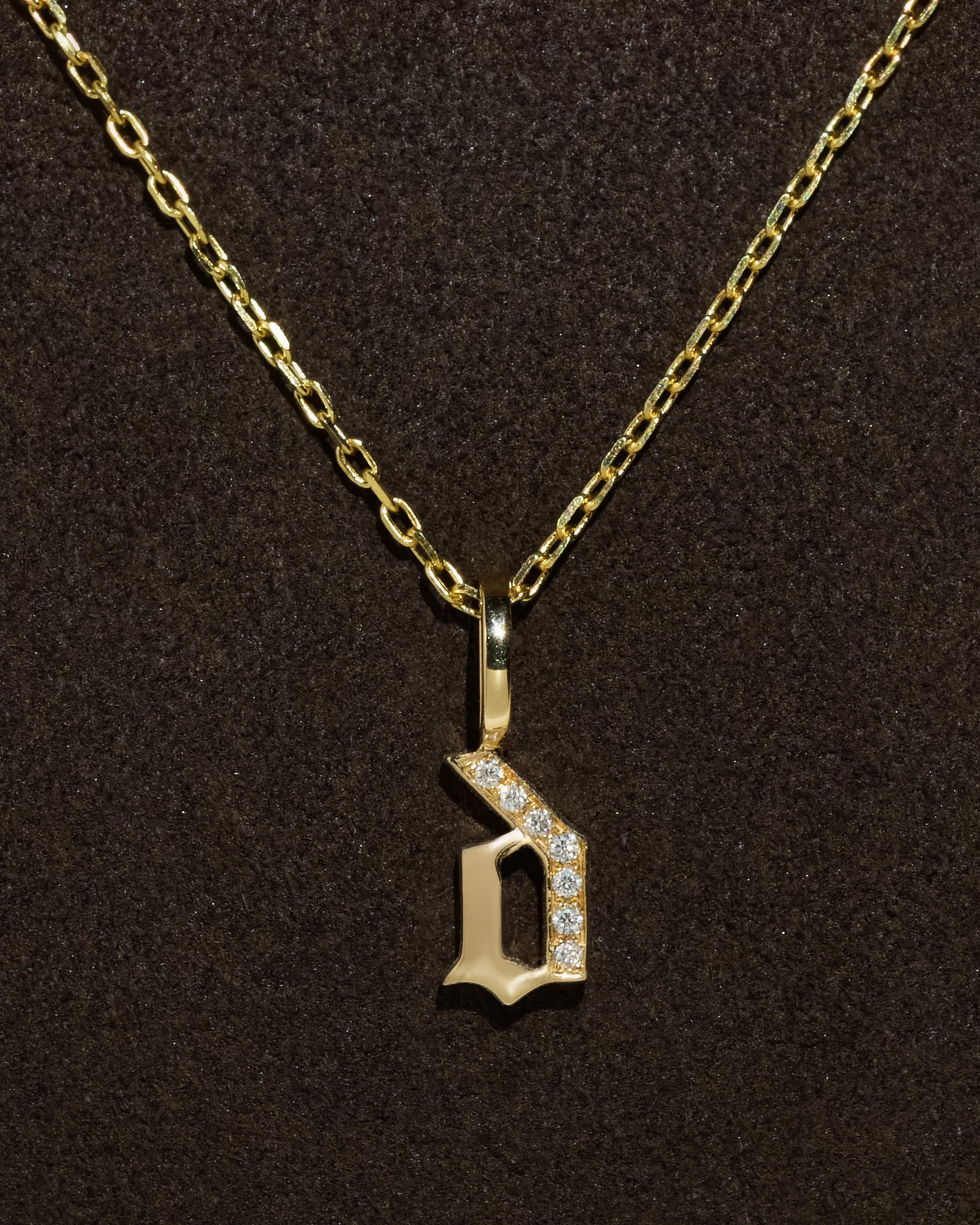 Taille ronde Pendentif en or 14k avec diamant pour l'initiale 