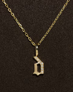 14k Gold Diamant "d" Initial-Anhänger auf Kabelkette mit Diamant-Verschluss