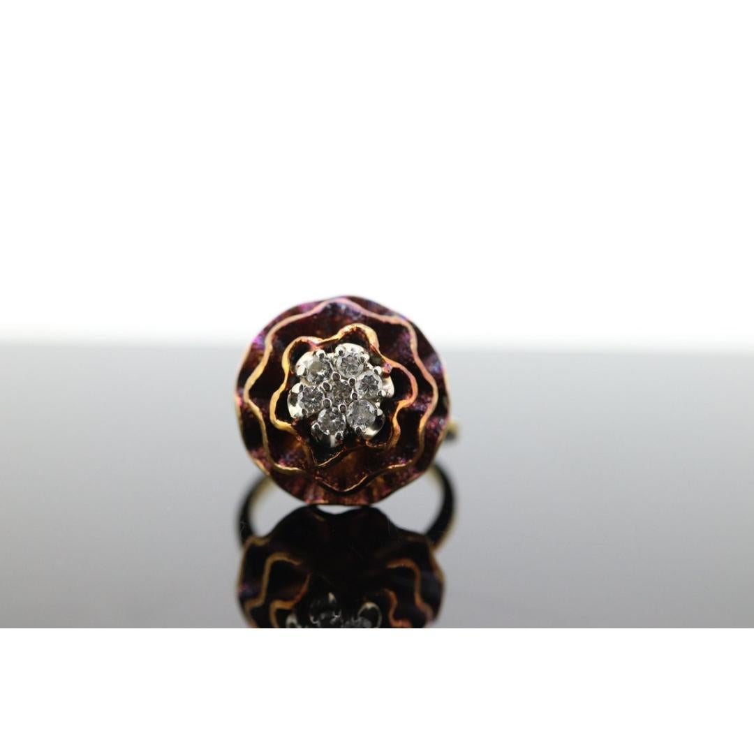 14k Diamond Daisy Flower Petal Ring. Heat bluing 14k Gold Rose Petal diamonds For Sale 5