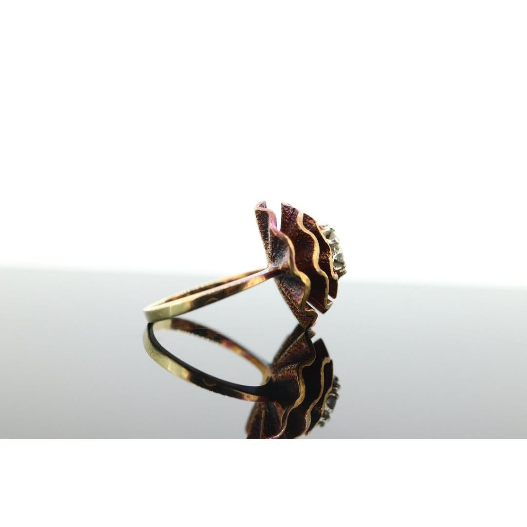 14k Diamond Daisy Flower Petal Ring. Heat bluing 14k Gold Rose Petal diamonds For Sale 1