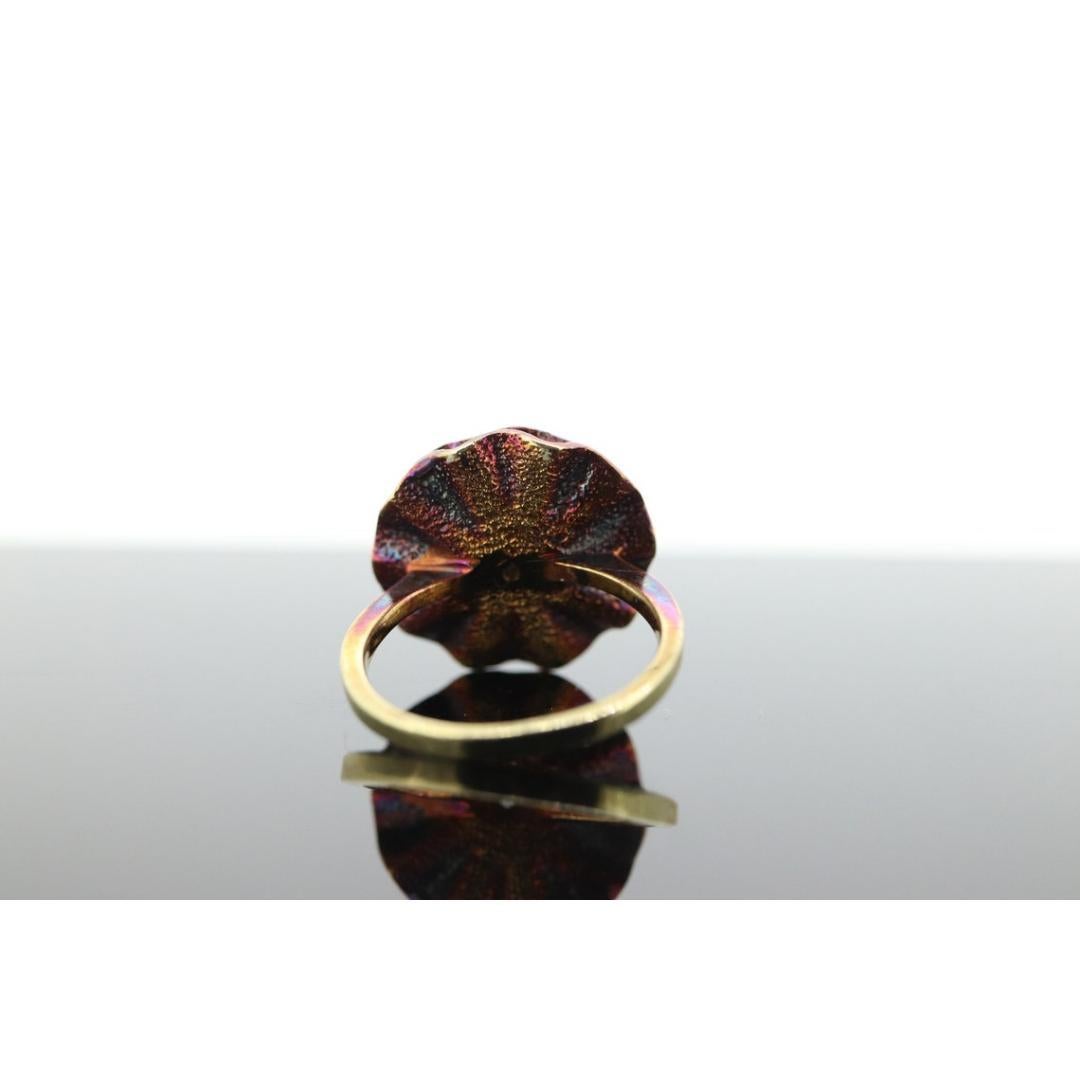 14k Diamond Daisy Flower Petal Ring. Heat bluing 14k Gold Rose Petal diamonds For Sale 3