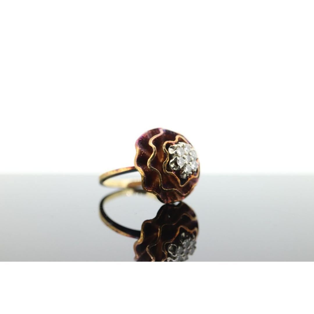 14k Diamond Daisy Flower Petal Ring. Heat bluing 14k Gold Rose Petal diamonds For Sale 4