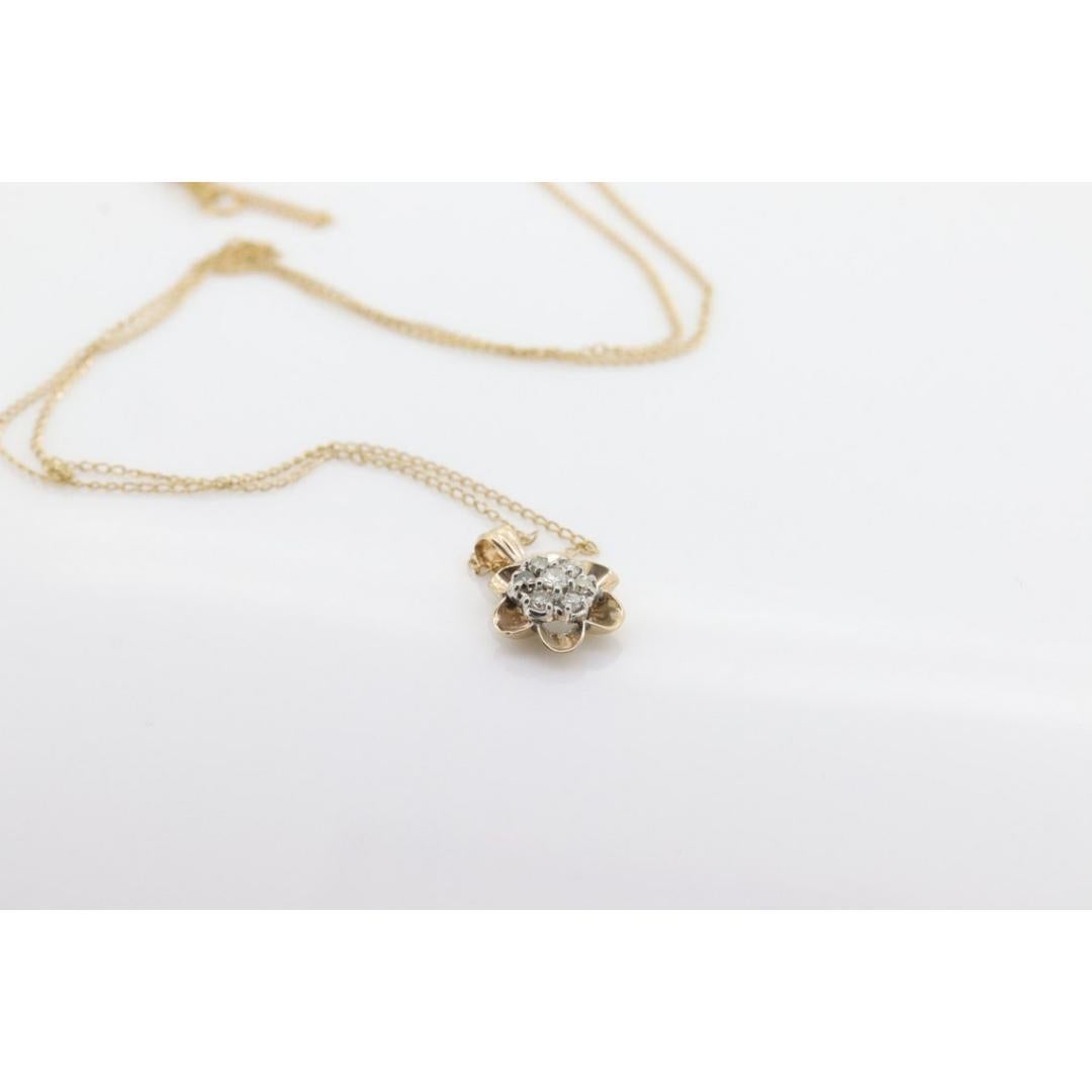 14k Diamond DAISY Pendant. 14k Diamond Daisy Buttercup flower pendant necklace For Sale 1