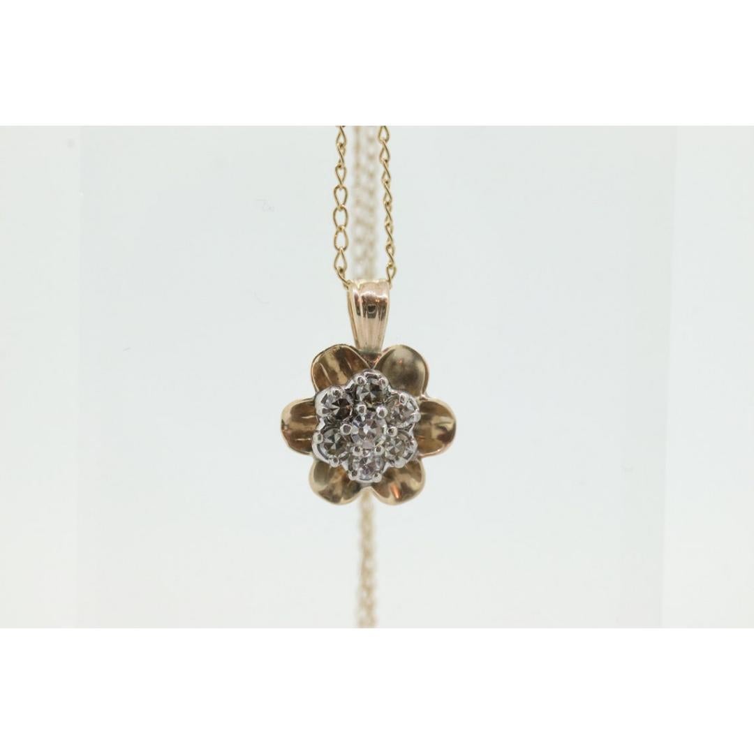 14k Diamond DAISY Pendant. 14k Diamond Daisy Buttercup flower pendant necklace For Sale 2