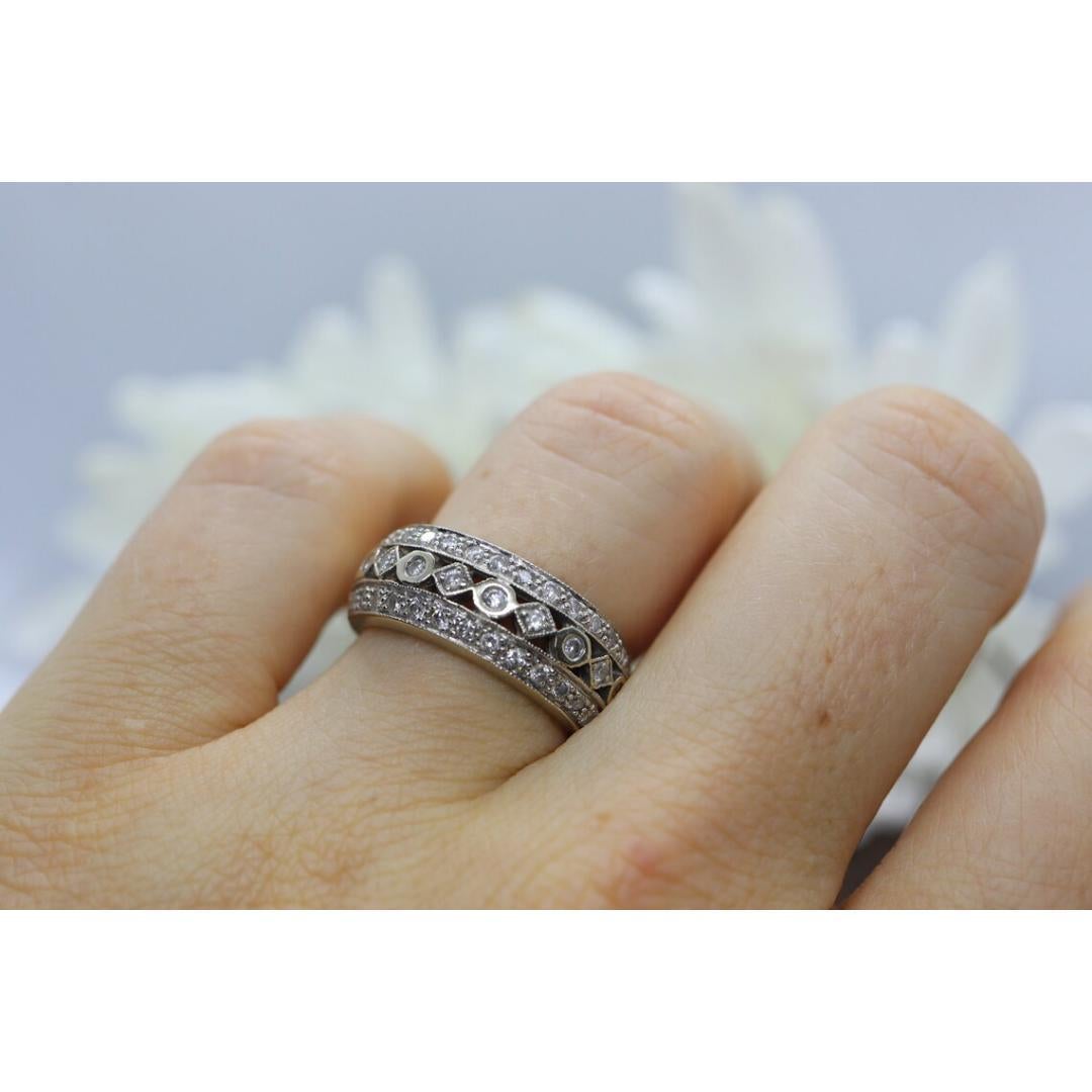 Bandeau Dome en diamant 14k. Bague en filigrane de diamants avec détails complexes Bague à volute ouverte. Lunette en vente 1