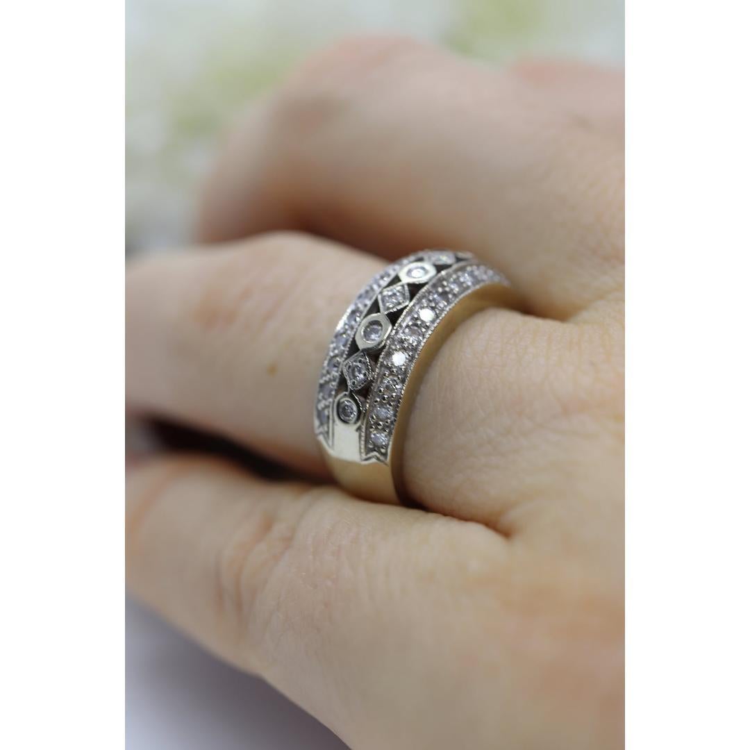 Bandeau Dome en diamant 14k. Bague en filigrane de diamants avec détails complexes Bague à volute ouverte. Lunette en vente 2