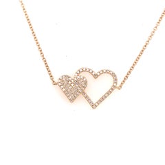 14K Diamond Double Heart Bracelet Yellow Gold