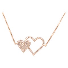 14K Diamond Double Heart Bracelet Yellow Gold