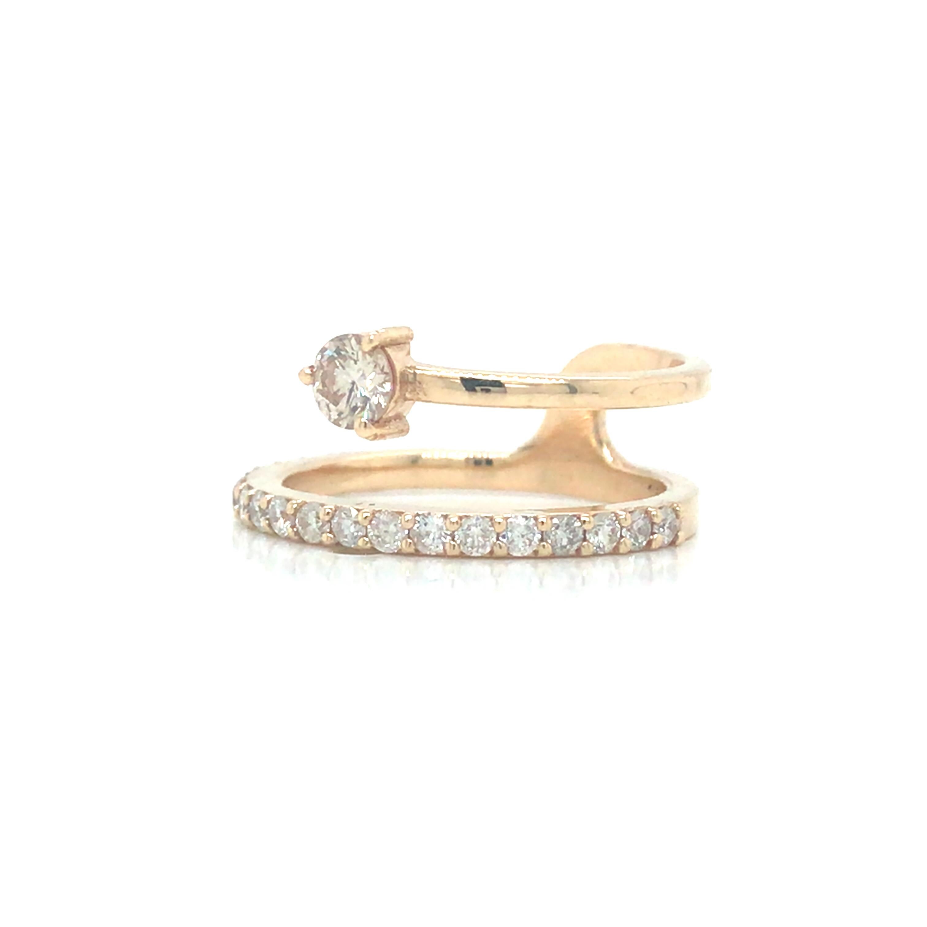 Round Cut 14K Diamond Double Row Fashion Ring Yellow Gold