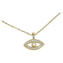 14k Solid Gold Diamond Evil Eye Necklace Protection Necklace Minimalist Necklace