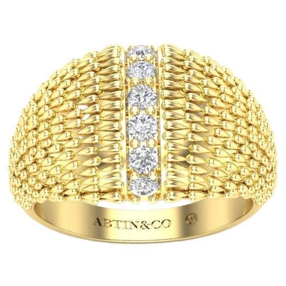 14K Ring Diamond Fancy Dome Ring Band For Sale