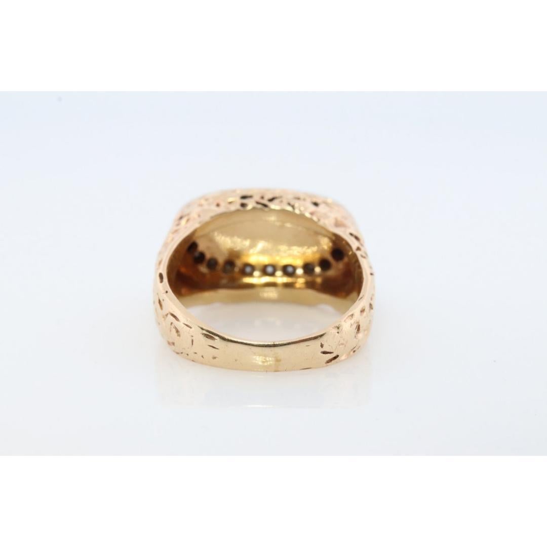 14k Diamond Flat signet ring. Diamond outline set into Signet travertine band. 6