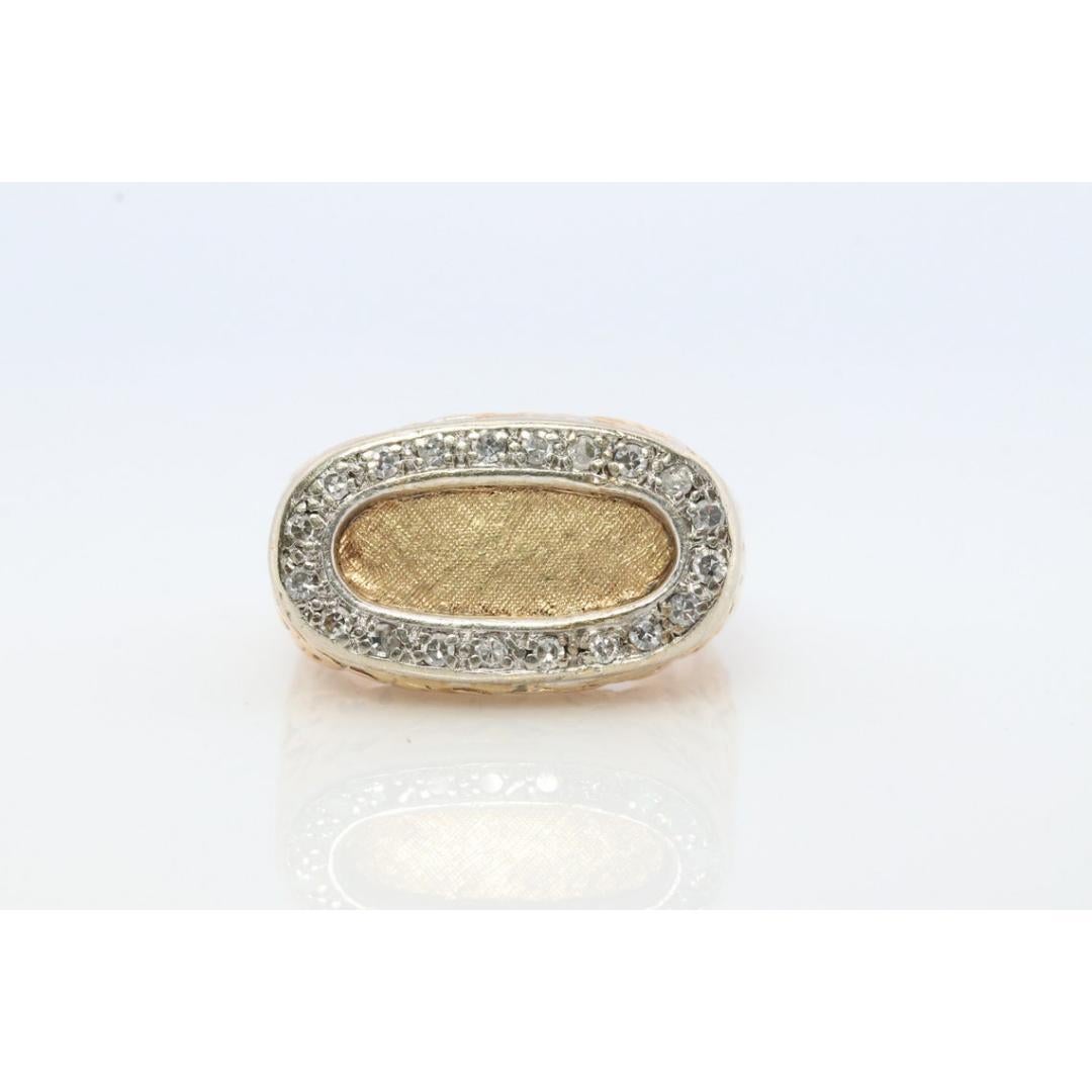 14k Diamond Flat signet ring. Diamond outline set into Signet travertine band. 7