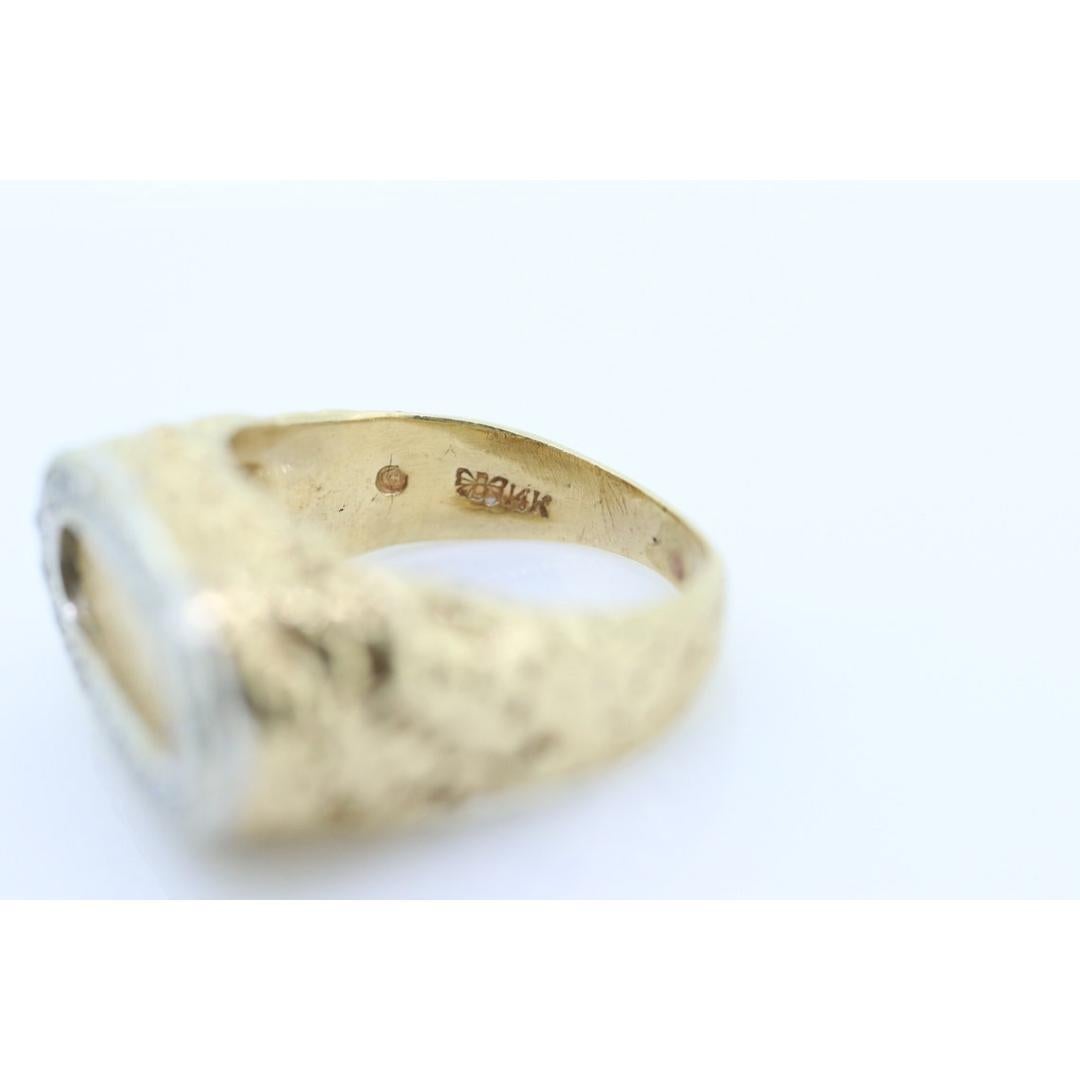 14k Diamond Flat signet ring. Diamond outline set into Signet travertine band. In Good Condition In Port Charlotte, FL