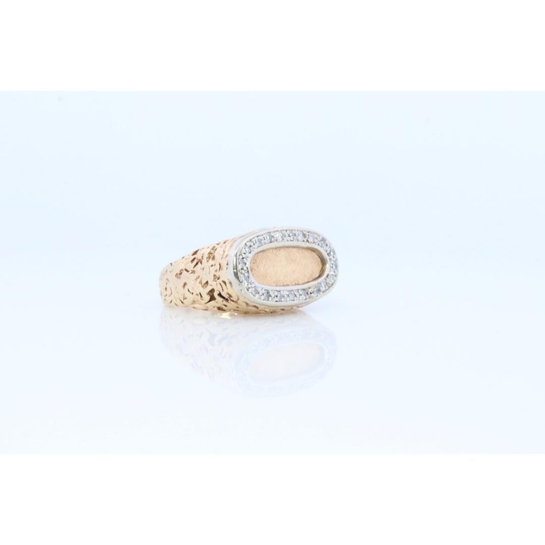 14k Diamond Flat signet ring. Diamond outline set into Signet travertine band. 2