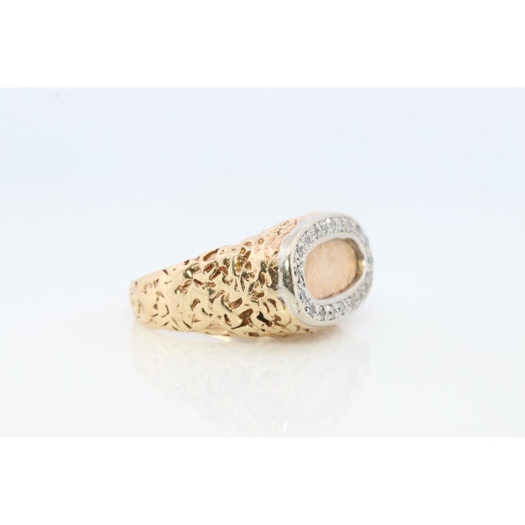 14k Diamond Flat signet ring. Diamond outline set into Signet travertine band. 3