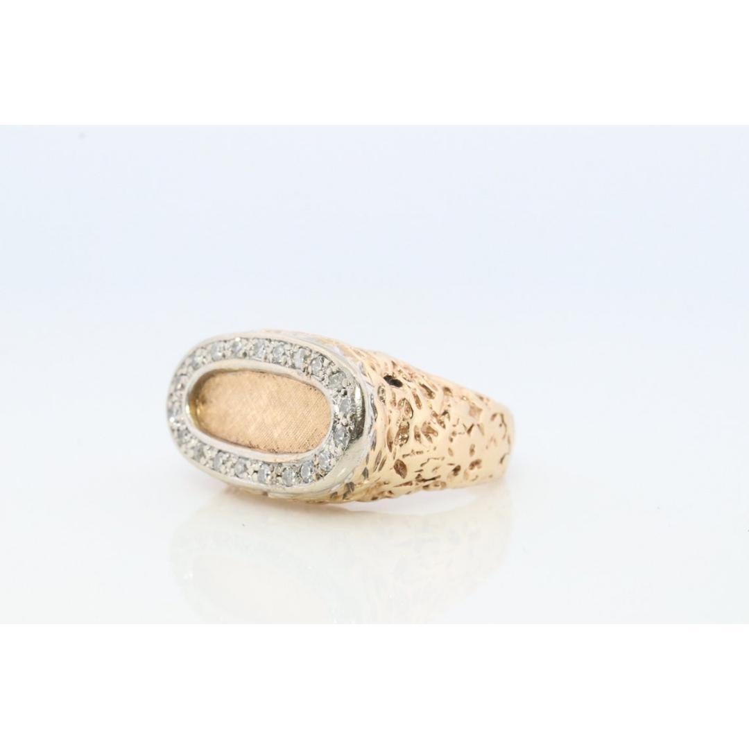 14k Diamond Flat signet ring. Diamond outline set into Signet travertine band. 4