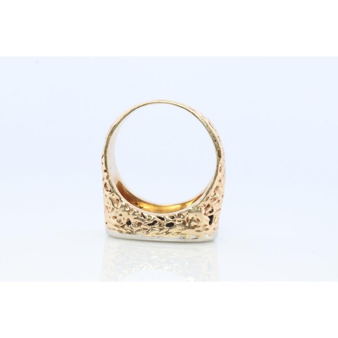 14k Diamond Flat signet ring. Diamond outline set into Signet travertine band. 5