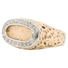 14k Diamond Flat signet ring. Diamond outline set into Signet travertine band.