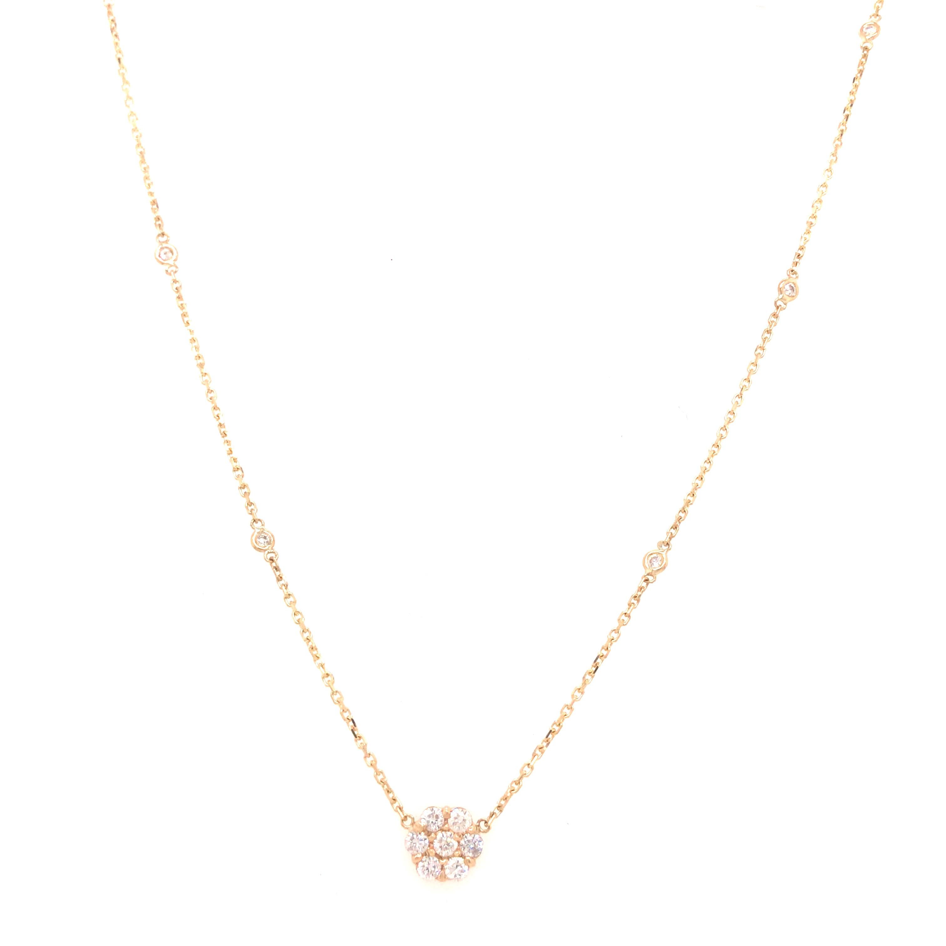 14K Diamond Flower Cluster Diamond by the Yard Necklace Yellow Gold For Sale 1