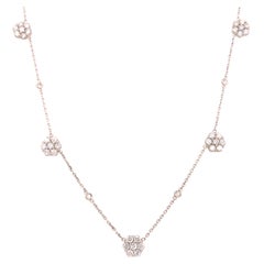 14K Diamond Flower Cluster Station Necklace White Gold