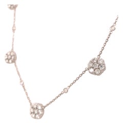 14K Diamond Flower Cluster Station Necklace White Gold