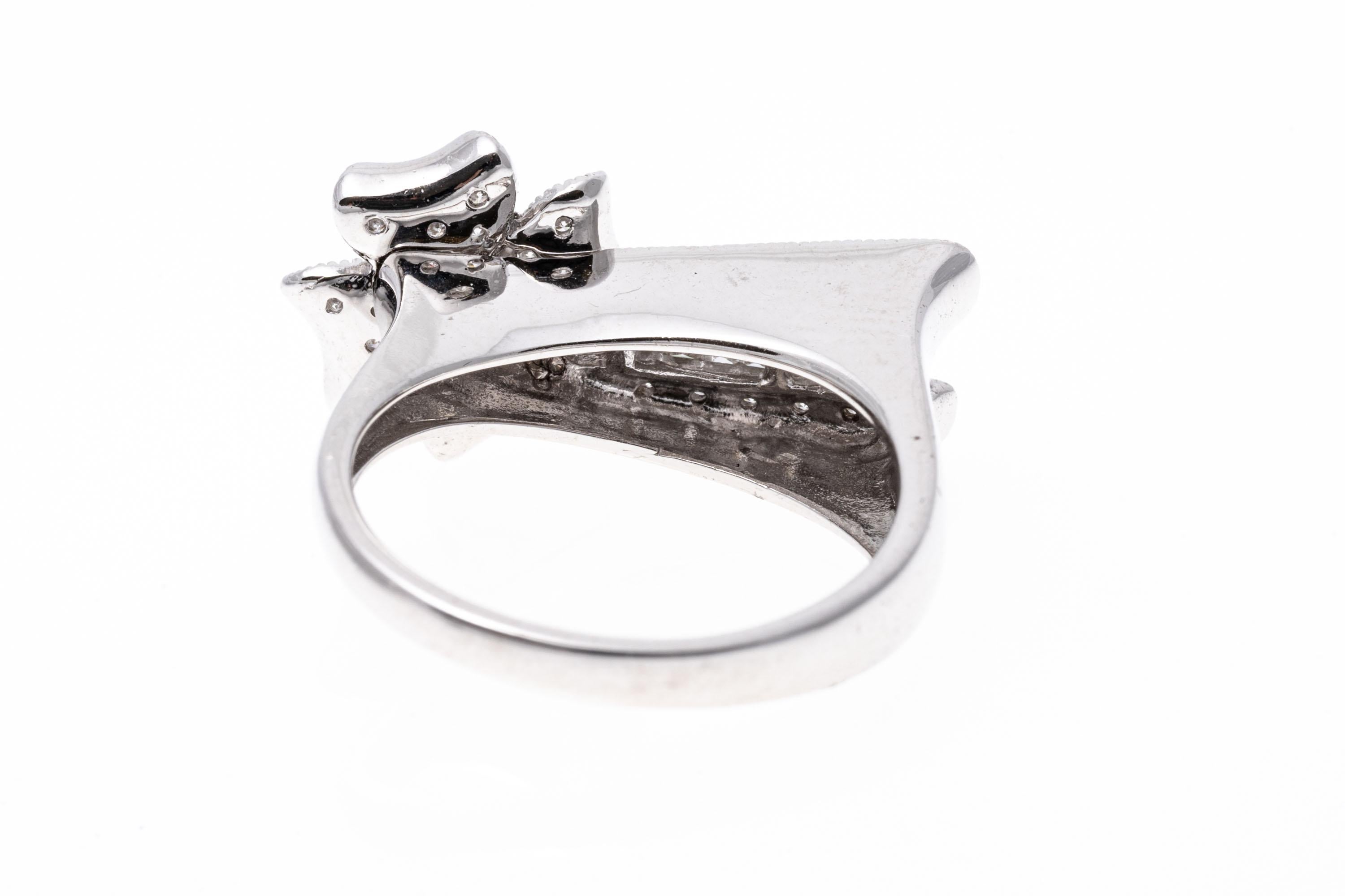 Contemporary 14K White Gold Pave Diamond Shooting Star/Flower Ring, App. 0.45 TCW For Sale