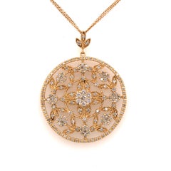 14K Diamond Flower Medallion Double Strand Chain Yellow Gold