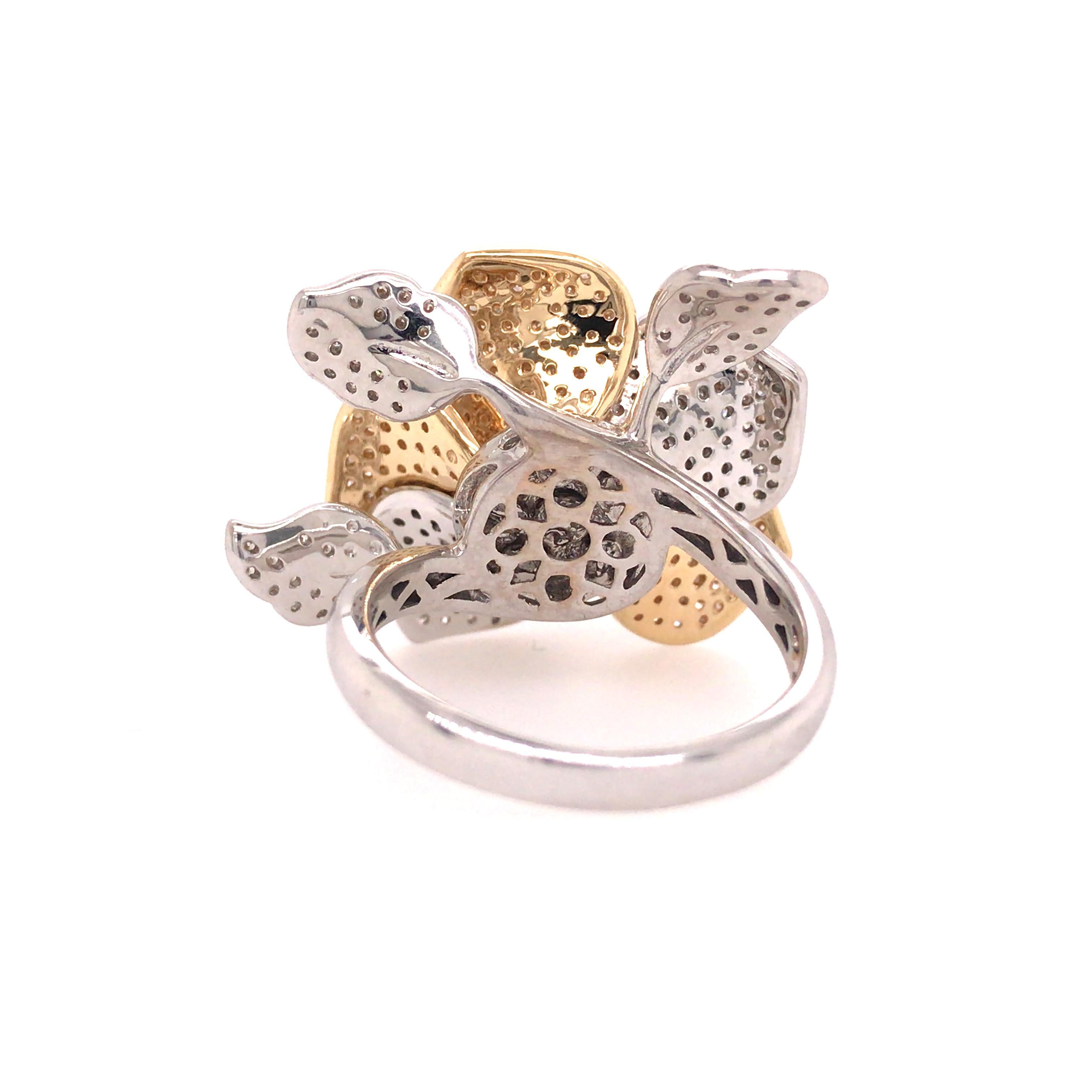 Women's 14K Diamond Flower Ring Two-Tone Gold
