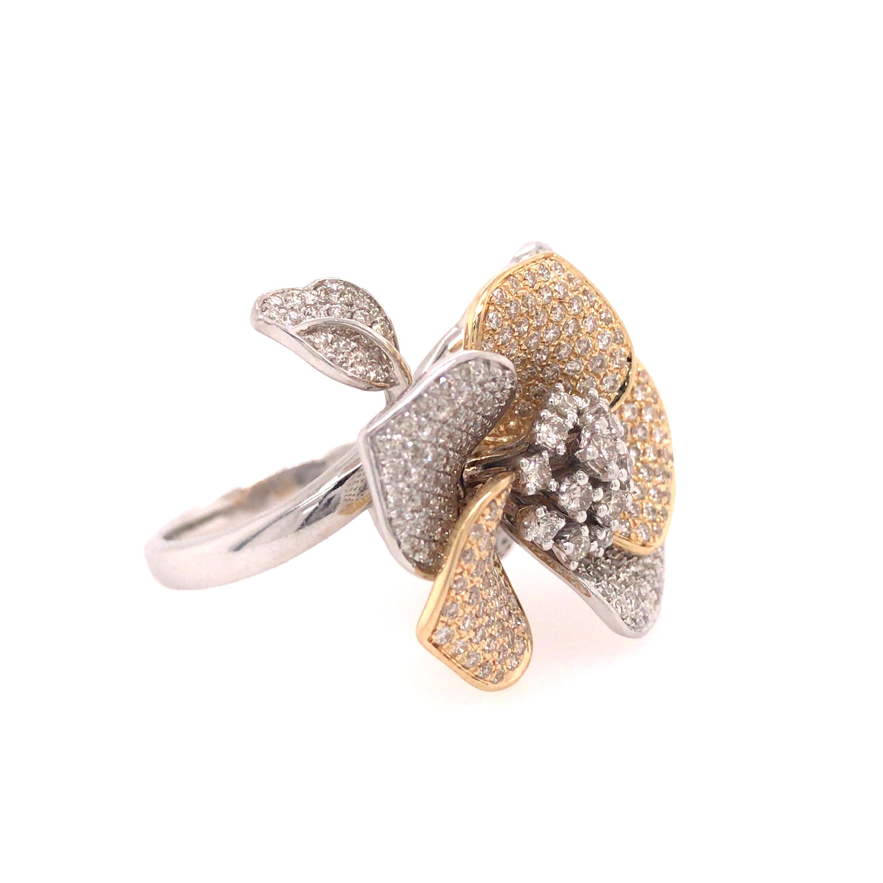 14K Diamond Flower Ring Two-Tone Gold 1