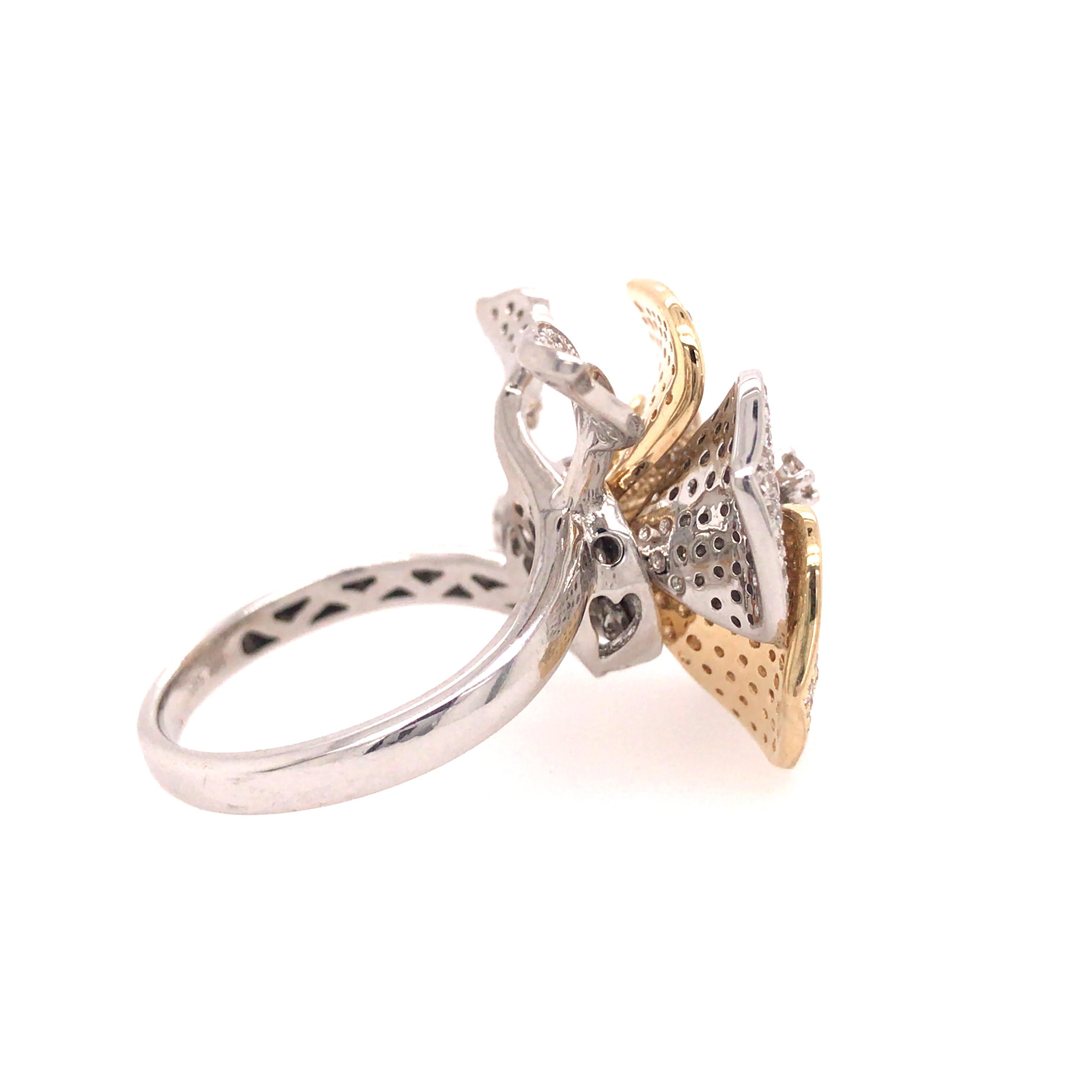 14K Diamond Flower Ring Two-Tone Gold 2