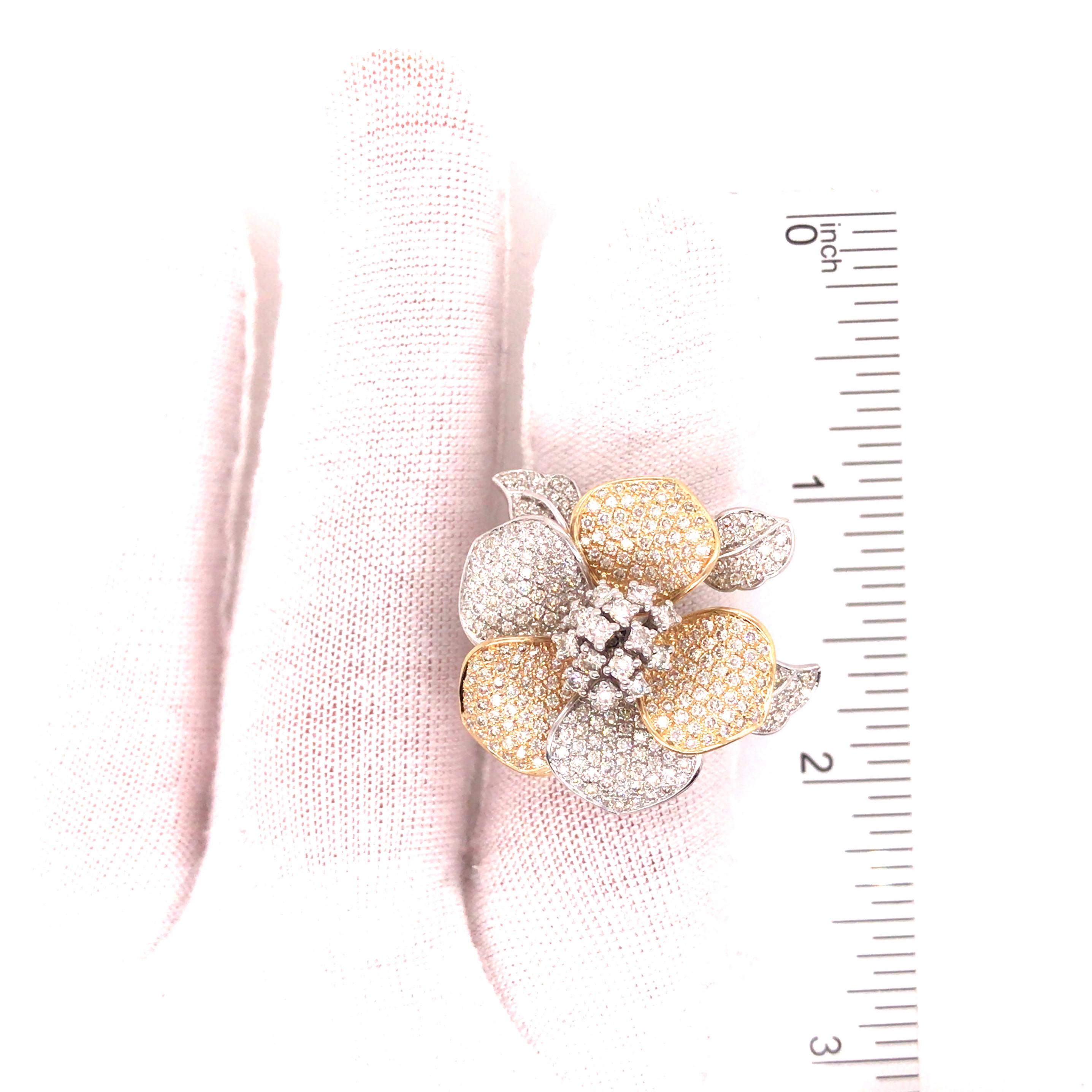 14K Diamond Flower Ring Two-Tone Gold 3