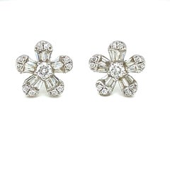 14k Diamond Flower Stud Earring White Gold