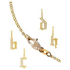 14k Diamond Gothic Initial Pendants on Rolo Chain with Custom Diamond Clasp